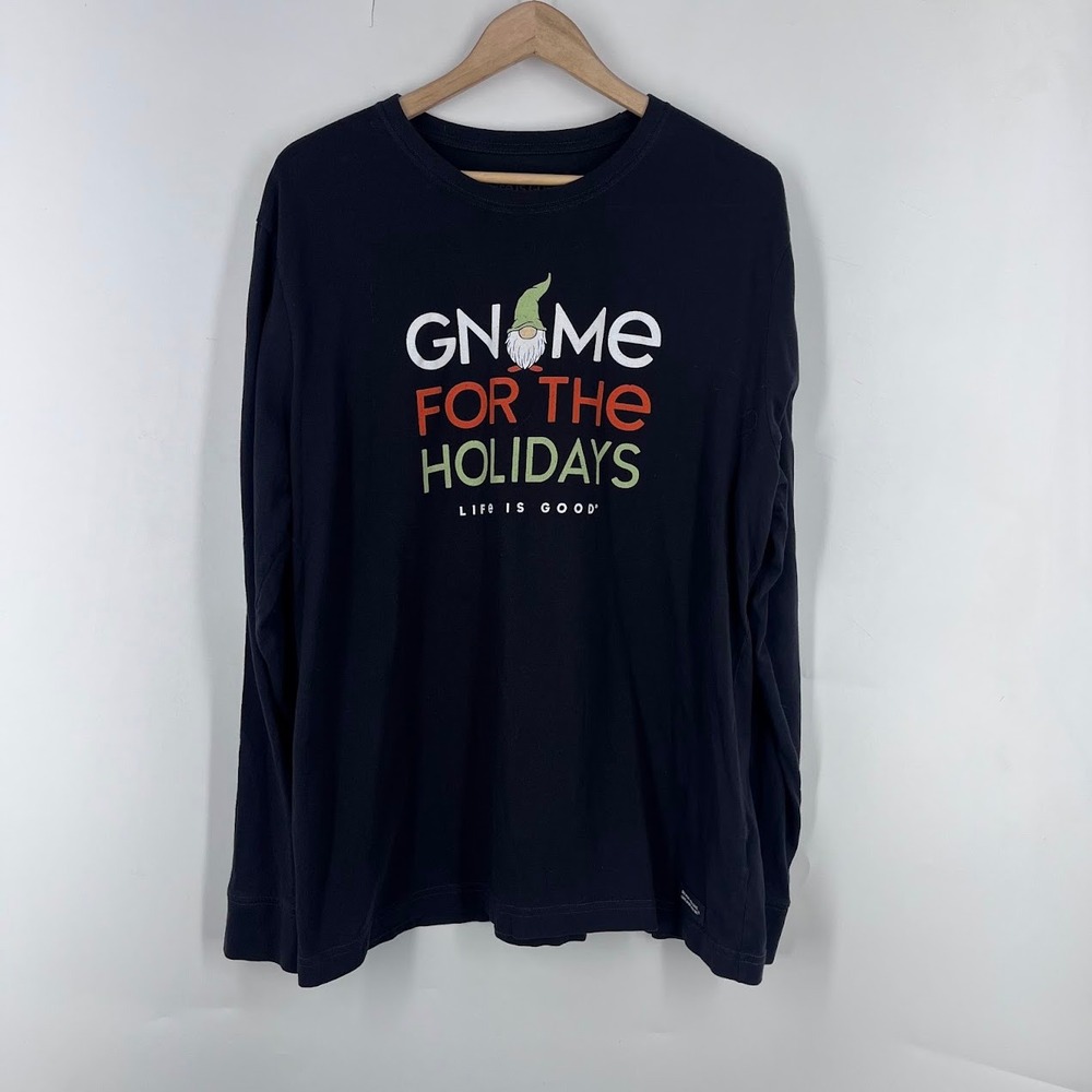 Life is Good Mens Gnome For The Holidays Crusher Tee Navy Blue Long Sleeve L - Picture 1 of 14